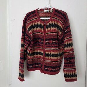Paul Harris Design Shetland  Zip Wool Sweater Rust/Navy Old Money Y2K Women